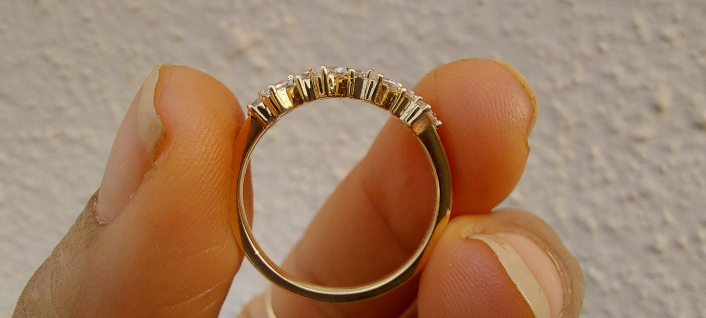 Marquise and Round Moissanite half\full eternity wedding band, Bridal stackable, minimalist , Low profile, flush set band, Ring for women