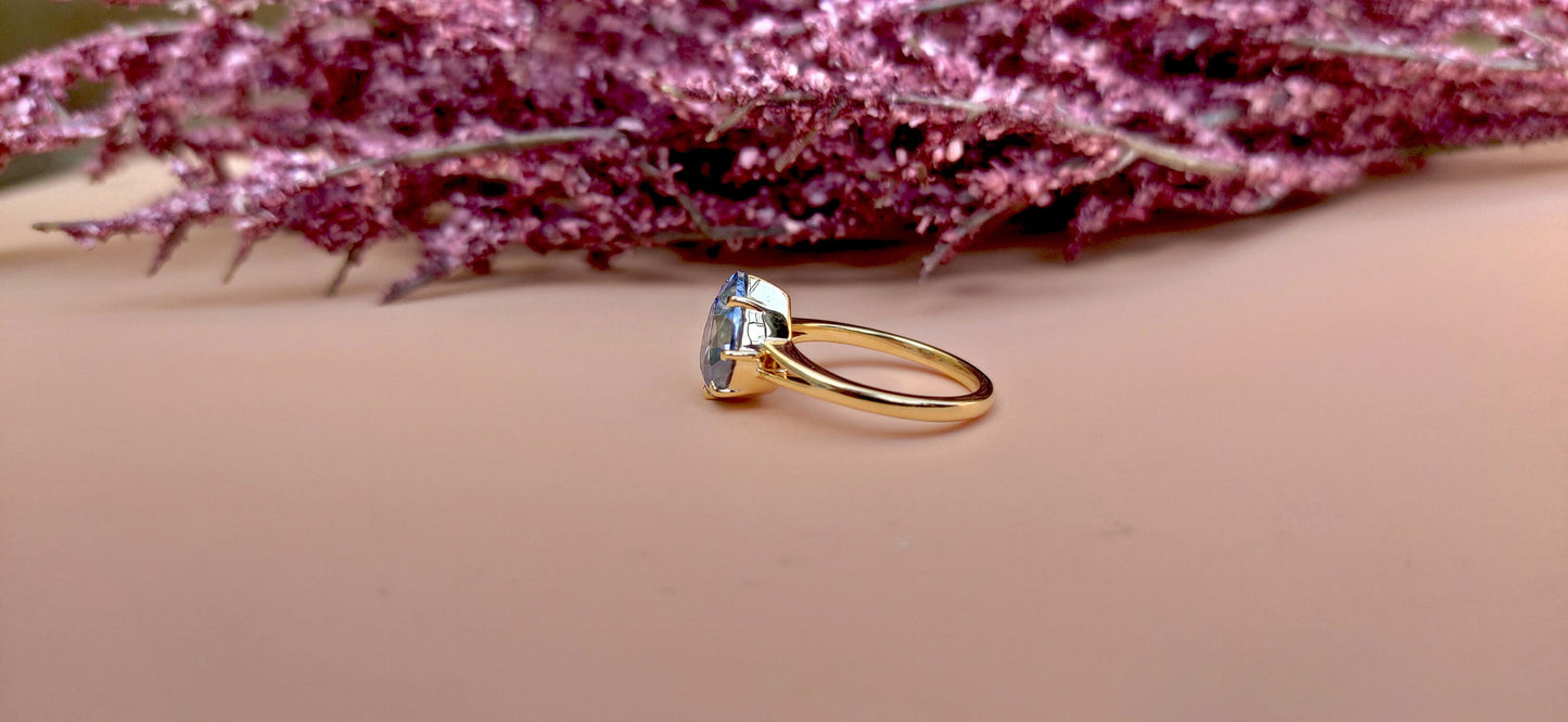 Old Mine Antique OMC Blue Pear Cut Moissanite Solitaire Engagement Ring, ring for her, gift for her Georgian era ring, Marie-Antoinette ring