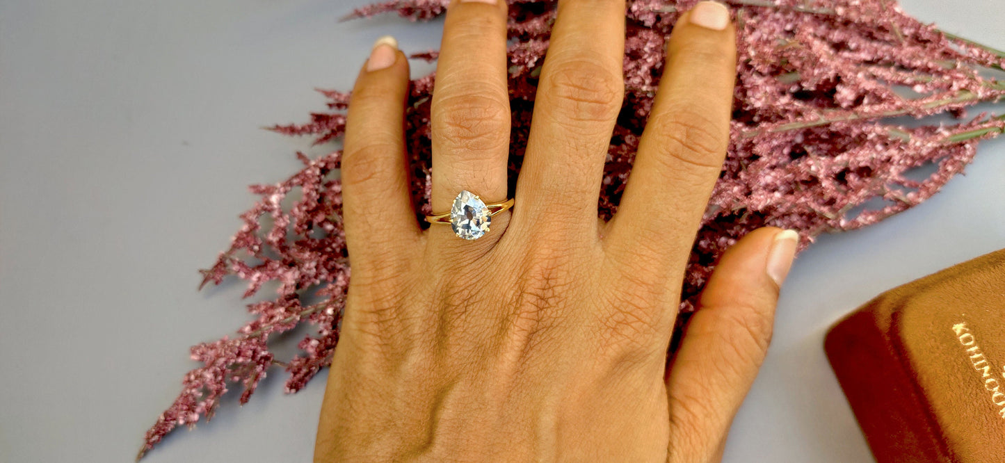 Old Mine Antique OMC Blue Pear Cut Moissanite Solitaire Engagement Ring, ring for her, gift for her Georgian era ring, Marie-Antoinette ring