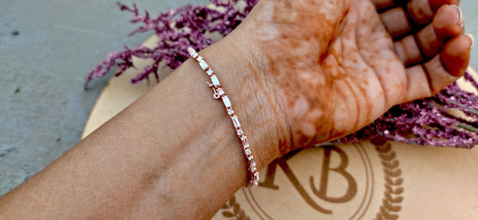 Ready to ship Moissanite Baguette & Round Tennis Bracelet in 7 inch size and in 10k rose gold, Birthday Gift for girls\women