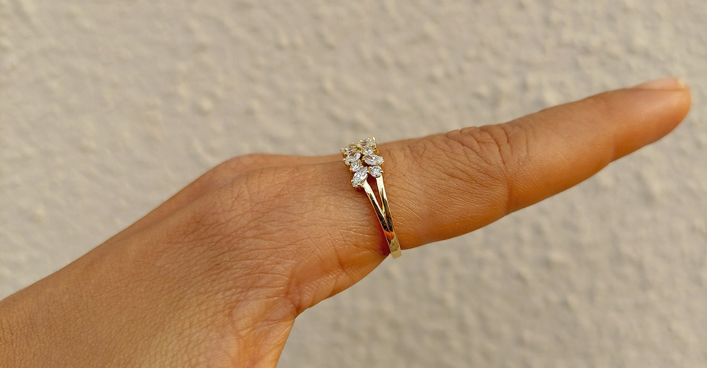 Marquise and Round Moissanite half\full eternity wedding band, Bridal stackable, minimalist , Low profile, flush set band, Ring for women