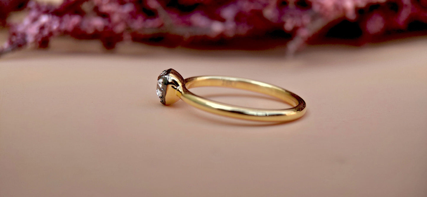 GIA certified Heart Cut Natural diamond Georgian cut down button back solitaire engagement ring, ring for her, women, blackened gold ring.