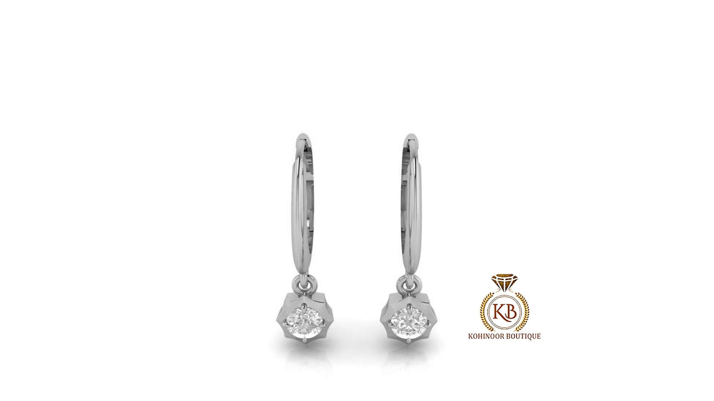 Georgian Cut Down Collet Compass prongs Set Round Moissanite Hang on Gypset, Dangle Drop Earrings for women.
