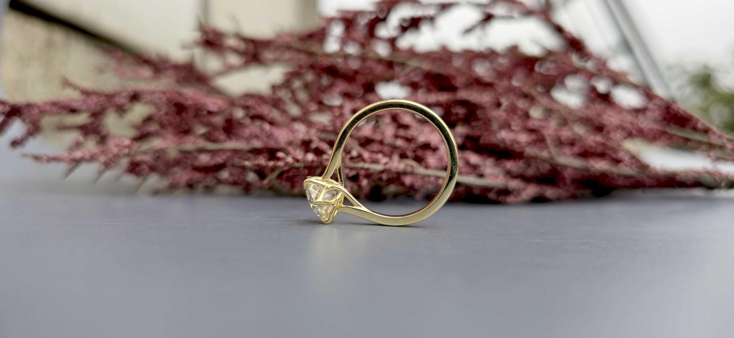 Tulip Lotus Prong Round Moissanite Solitaire Engagement Ring, flower basket  Promise\proposal Ring.