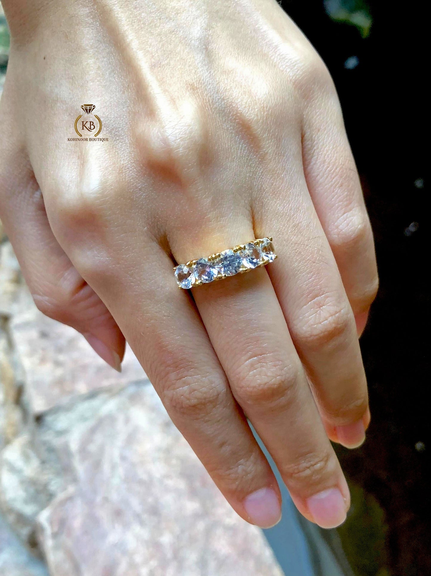 Vintage Round Cut 5 stone Moissanite wedding band, anniversary Band, wedding band, gift for wife, ring for her