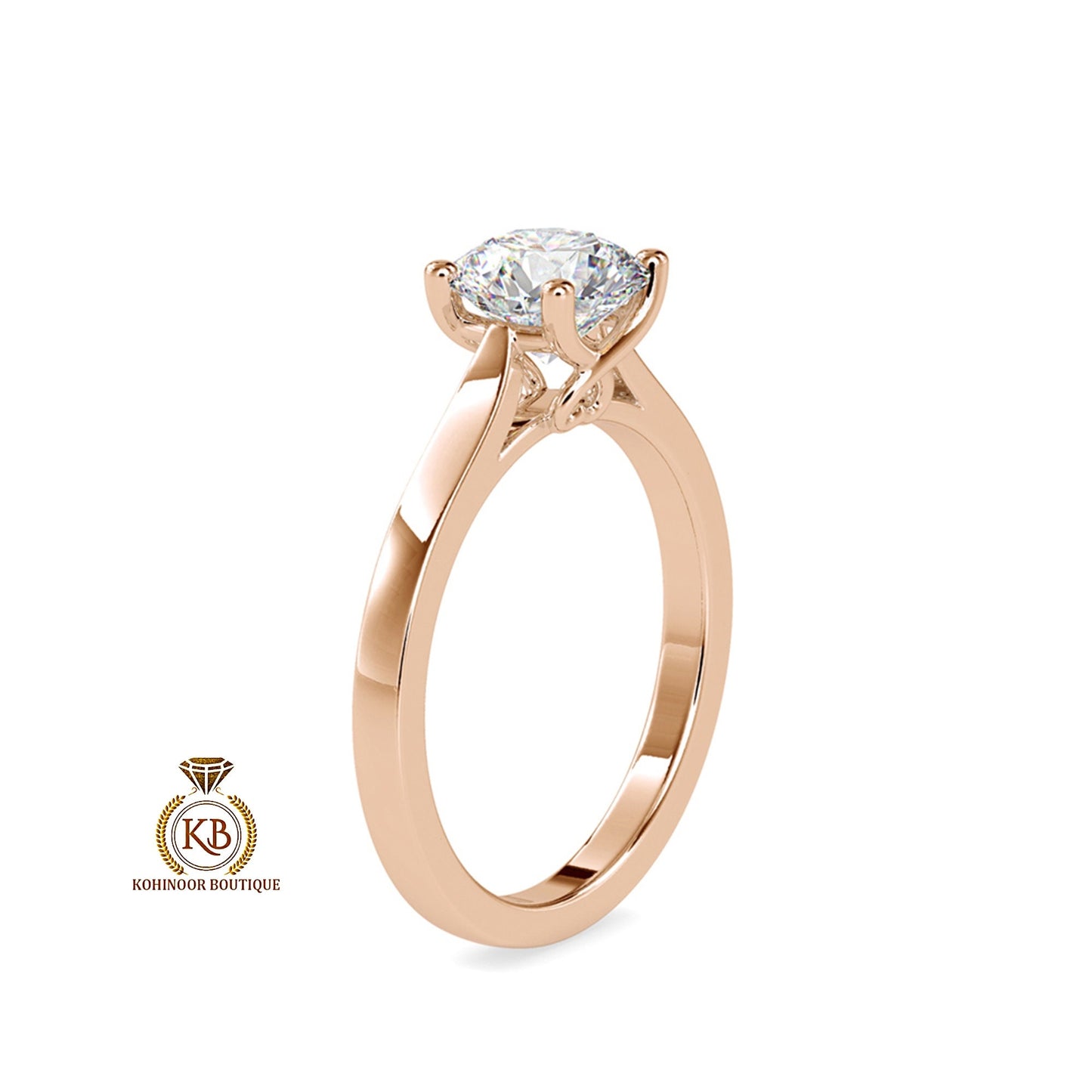 Round Cut Moissanite Classic Solitaire ring with Heart shaped Basket, Ring for women, Gift for her.
