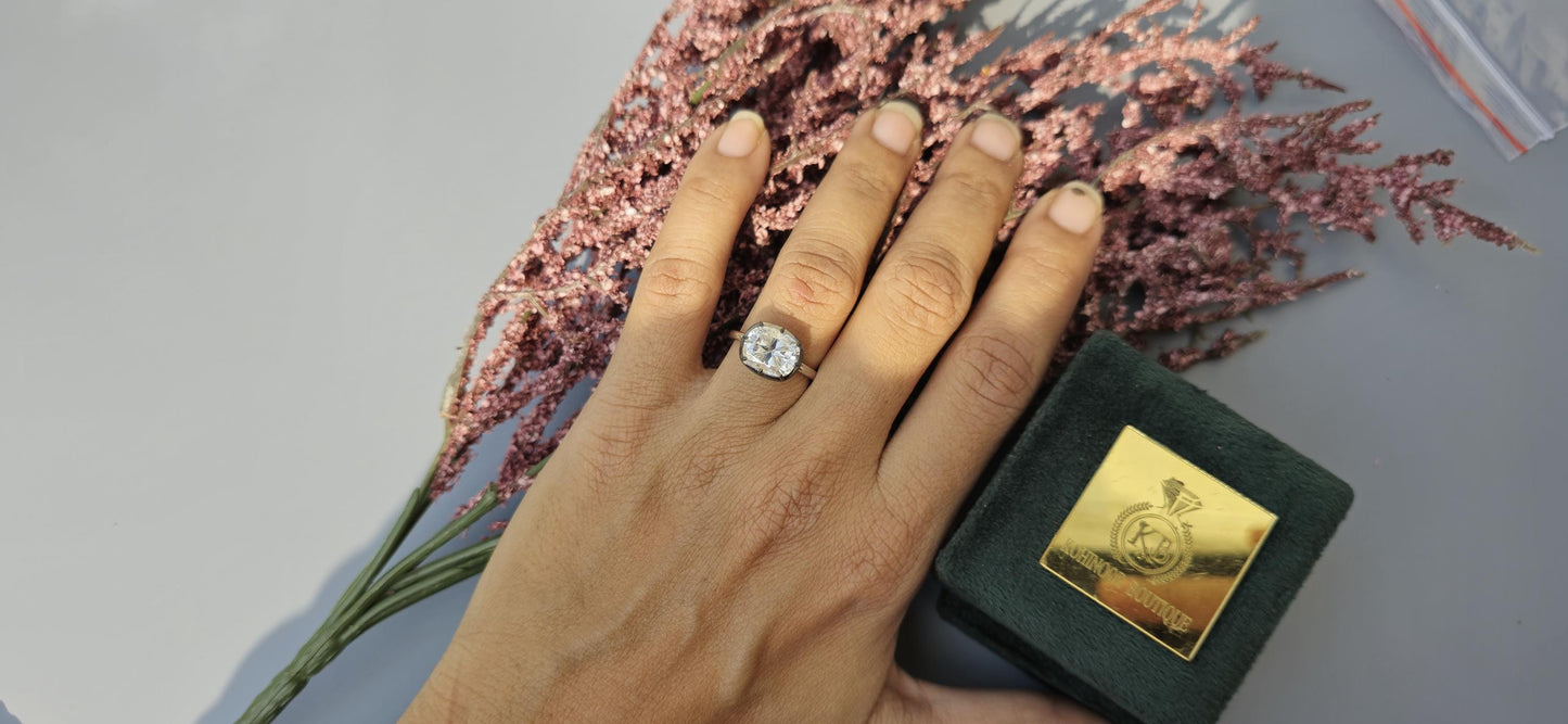 East West set Elongated Cushion Cut Moissanite Georgian cut down button back solitaire engagement ring, ring for her, ring for women