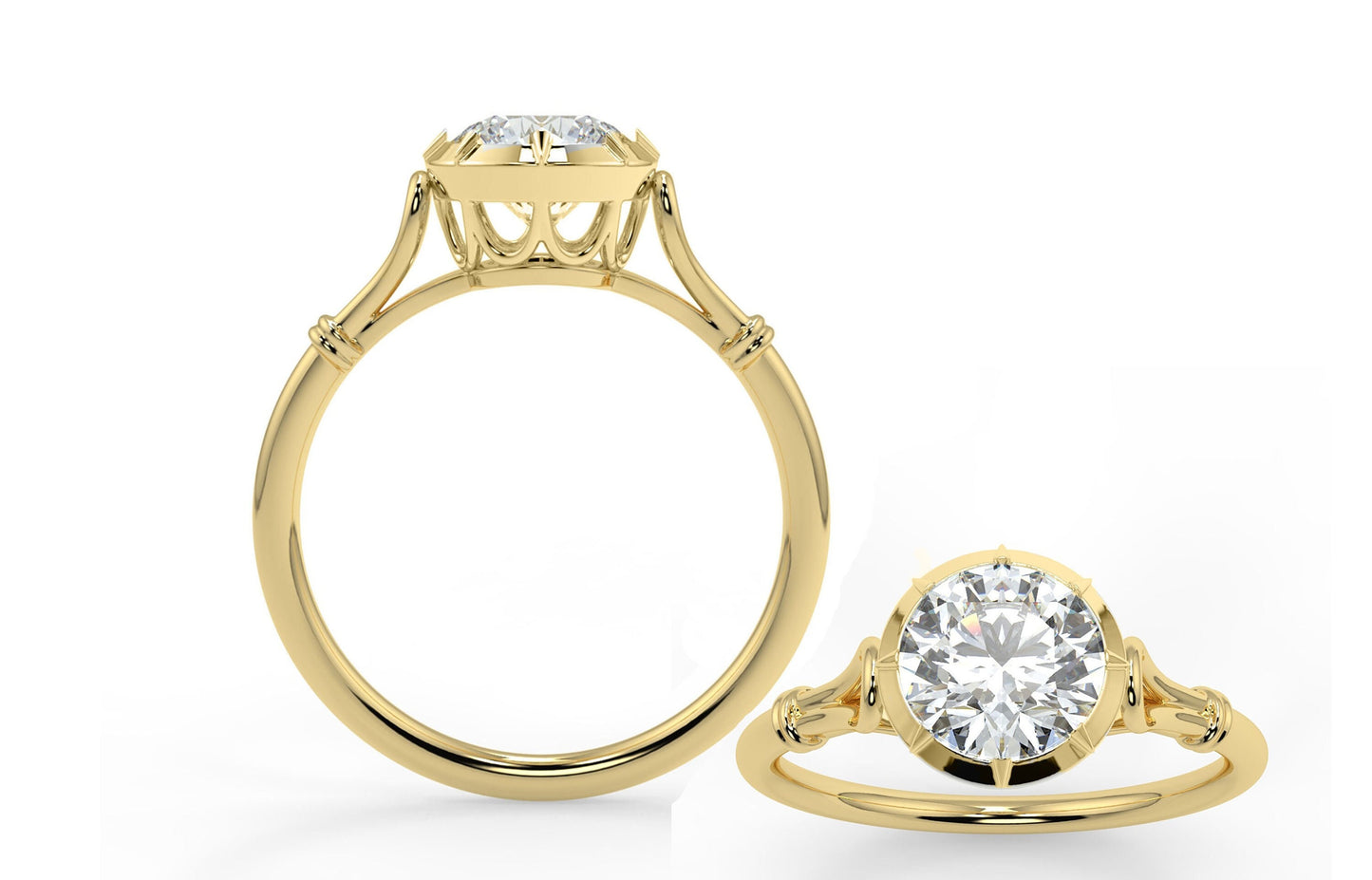 Round Georgian cut down set Moissanite Single\Dual tone Solitaire Engagement\propose Ring with White\Yellow\Rose Gold