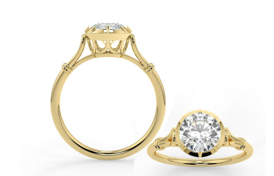 Round Georgian cut down set Moissanite Single\Dual tone Solitaire Engagement\propose Ring with White\Yellow\Rose Gold
