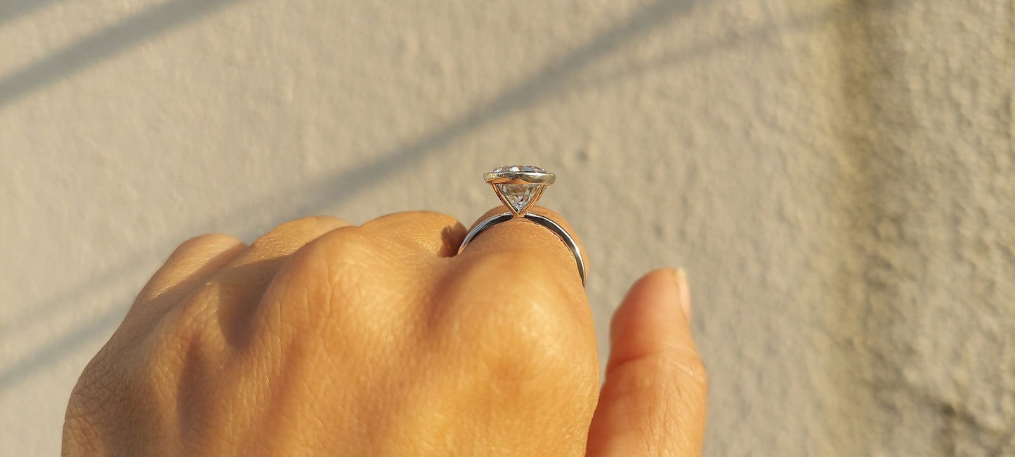 Bezel set crushed ice oval Moissanite Solitaire Engagement ring, Ring for her, Anniversary gift for wife, Mother ring, statement ring
