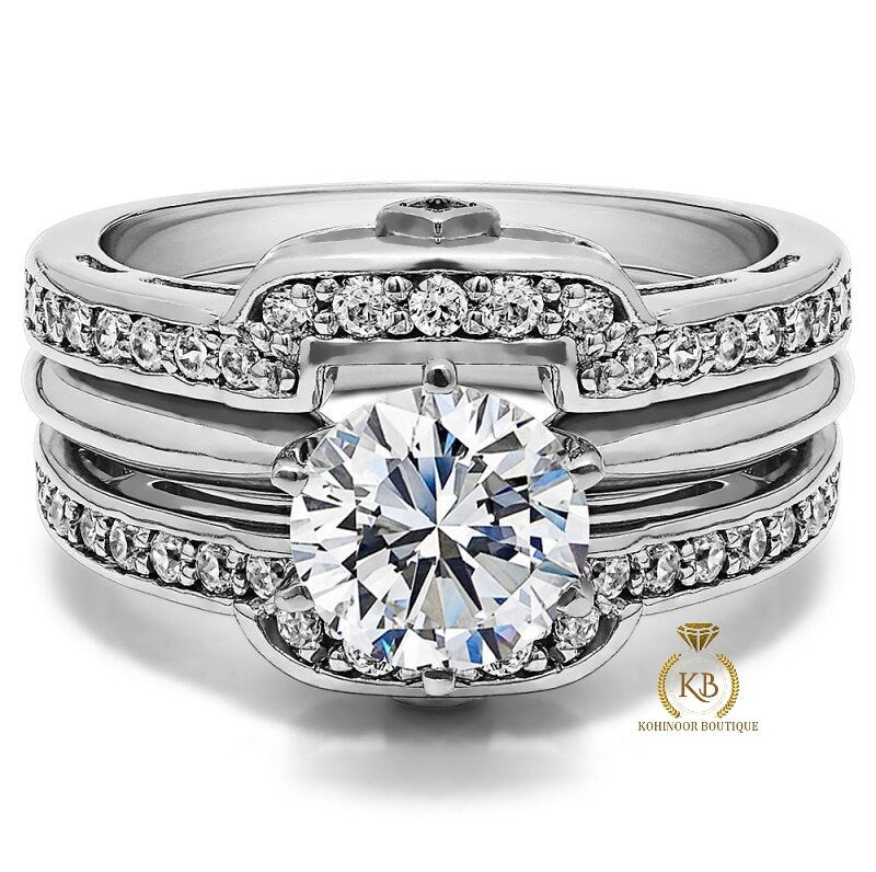 Square Halo Wedding Ring Guard ,Moissanite diamond Solitaire engagement Ring Guard for Round, Square Princess cut, Emerald diamonds
