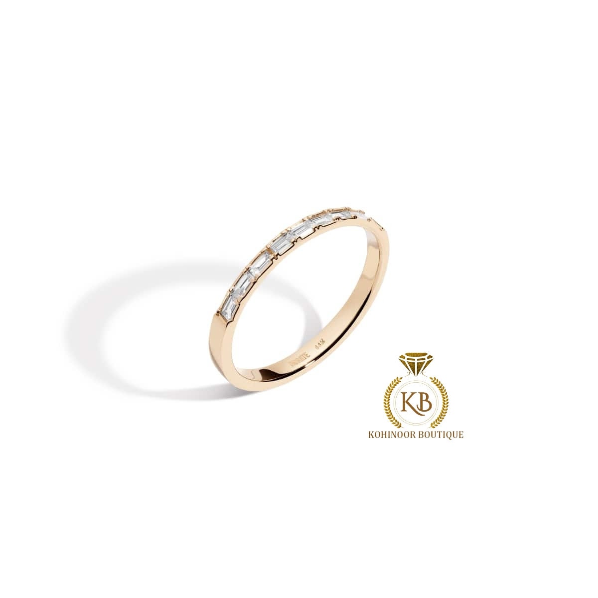 Baguette Moissanite half Eternity ban, East West  Band,dainty wedding band,minimalist ring in 18k\14k\10k White\Yellow\Rose Gold