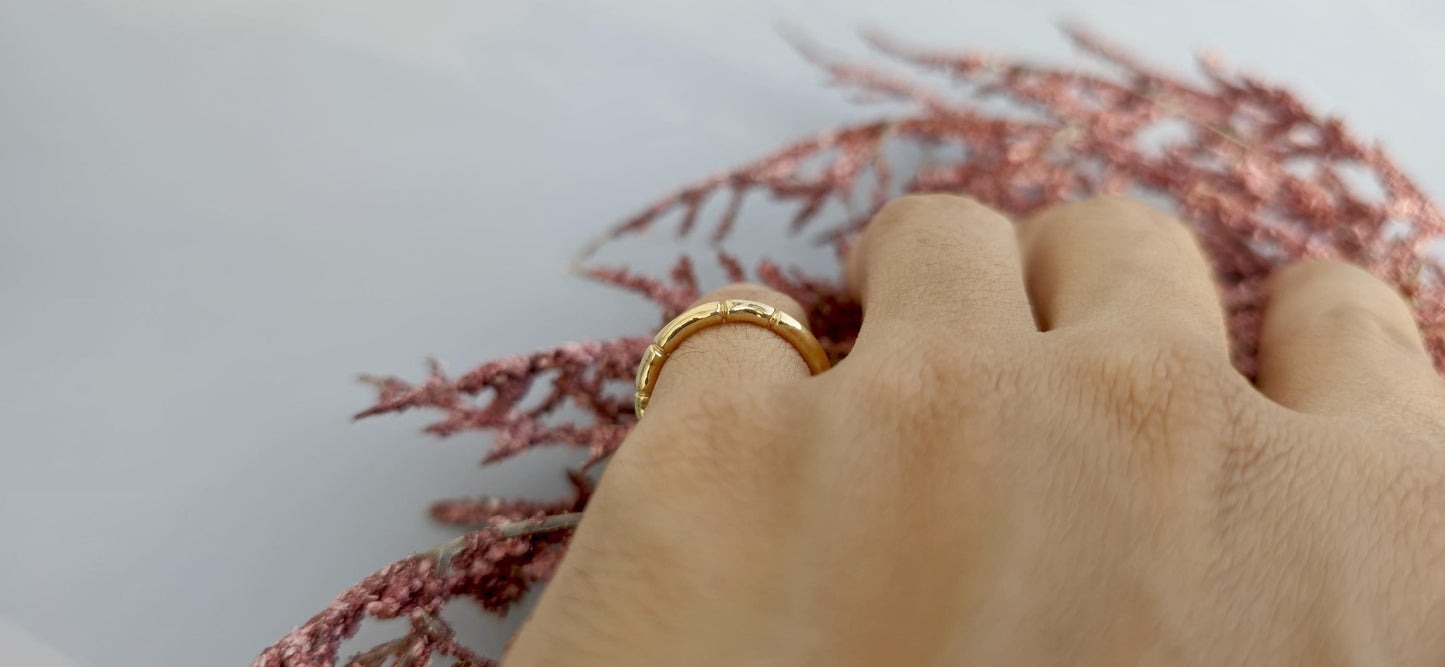 Bamboo wedding band, stackable band for women, gift for women, silver, solid gold band for women, ring for her, delicate dainty band