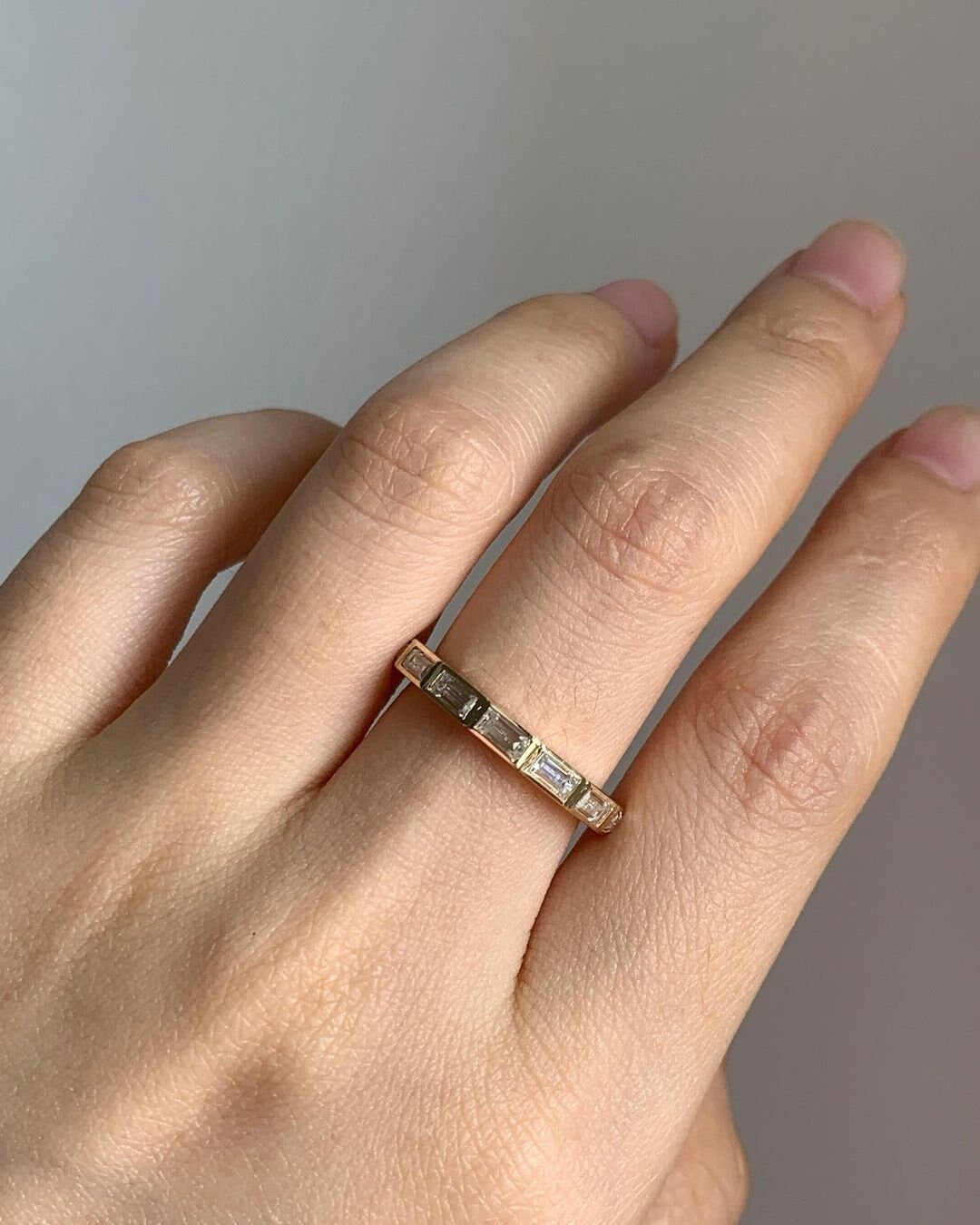 East West Baguette Bar set Moissanite Wedding Band, dainty Eternity Ring, stackable minimalist ring