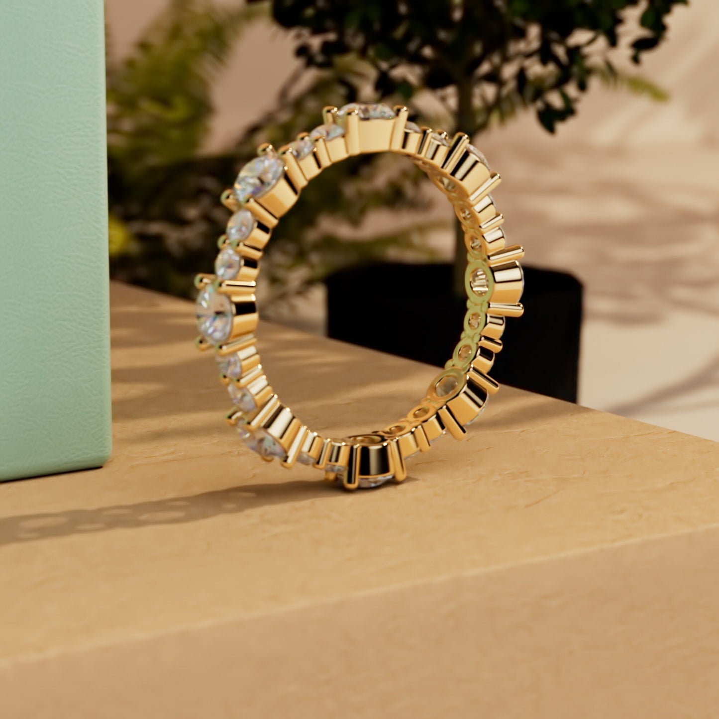 Round Cut Moissanite Wedding Band, stackable Bridal ring available in 18k\14k\10k and White\Yellow\Rose Gold, Silver, Platinum