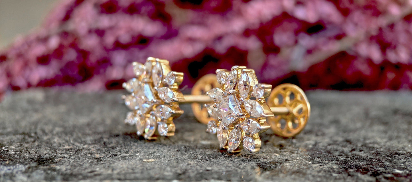 Marquise, Princess and Round Moissanite cluster studs, Statement earrings for her, Earrings studs for women, Party wear Wedding Earrings