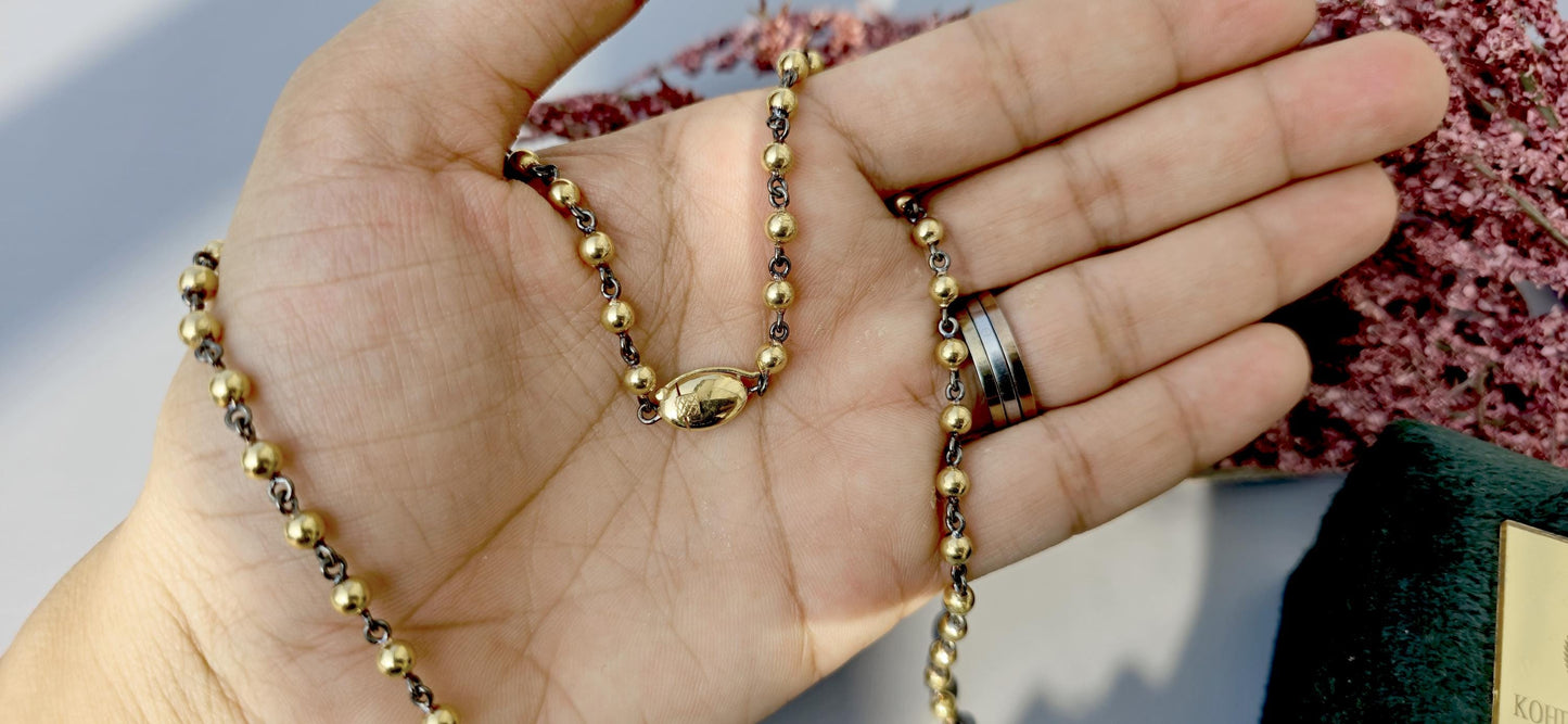 4 mm Ball n Chain Necklace with blackened gold links, Vintage Edwardian Antique necklace, Anniversary Gift, necklace for women