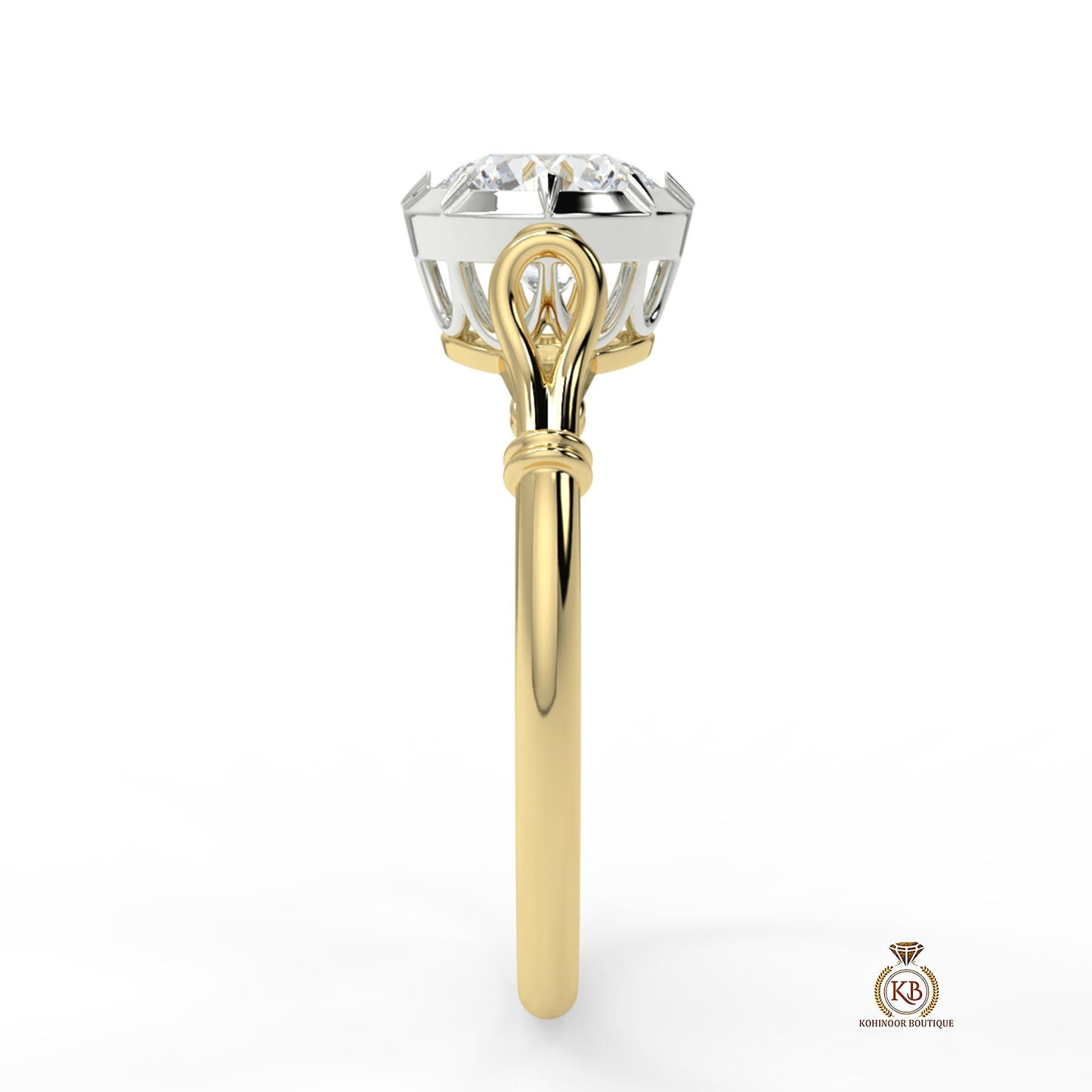 Round Georgian cut down set Moissanite Single\Dual tone Solitaire Engagement\propose Ring with White\Yellow\Rose Gold