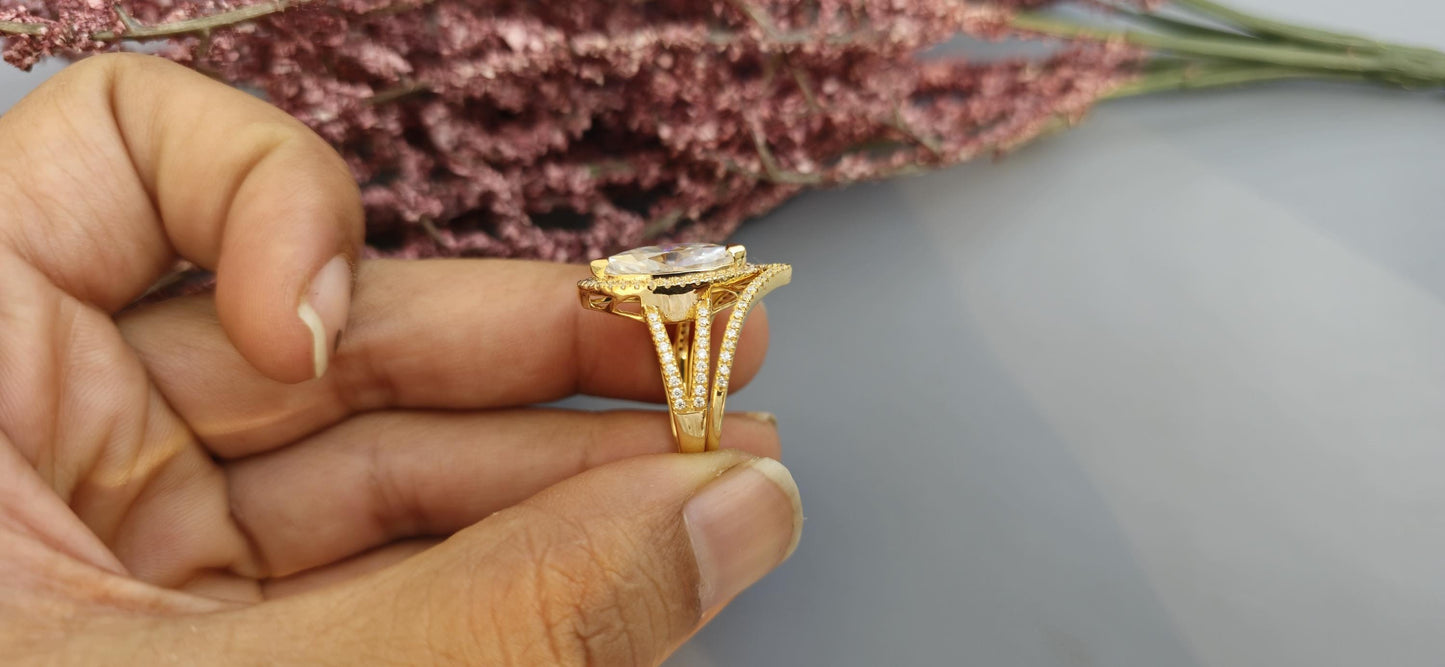 Marquise Cut Halo Moissanite Engagement Ring, Wedding Bridal Set, Anniversary gift for wife, Ring for women