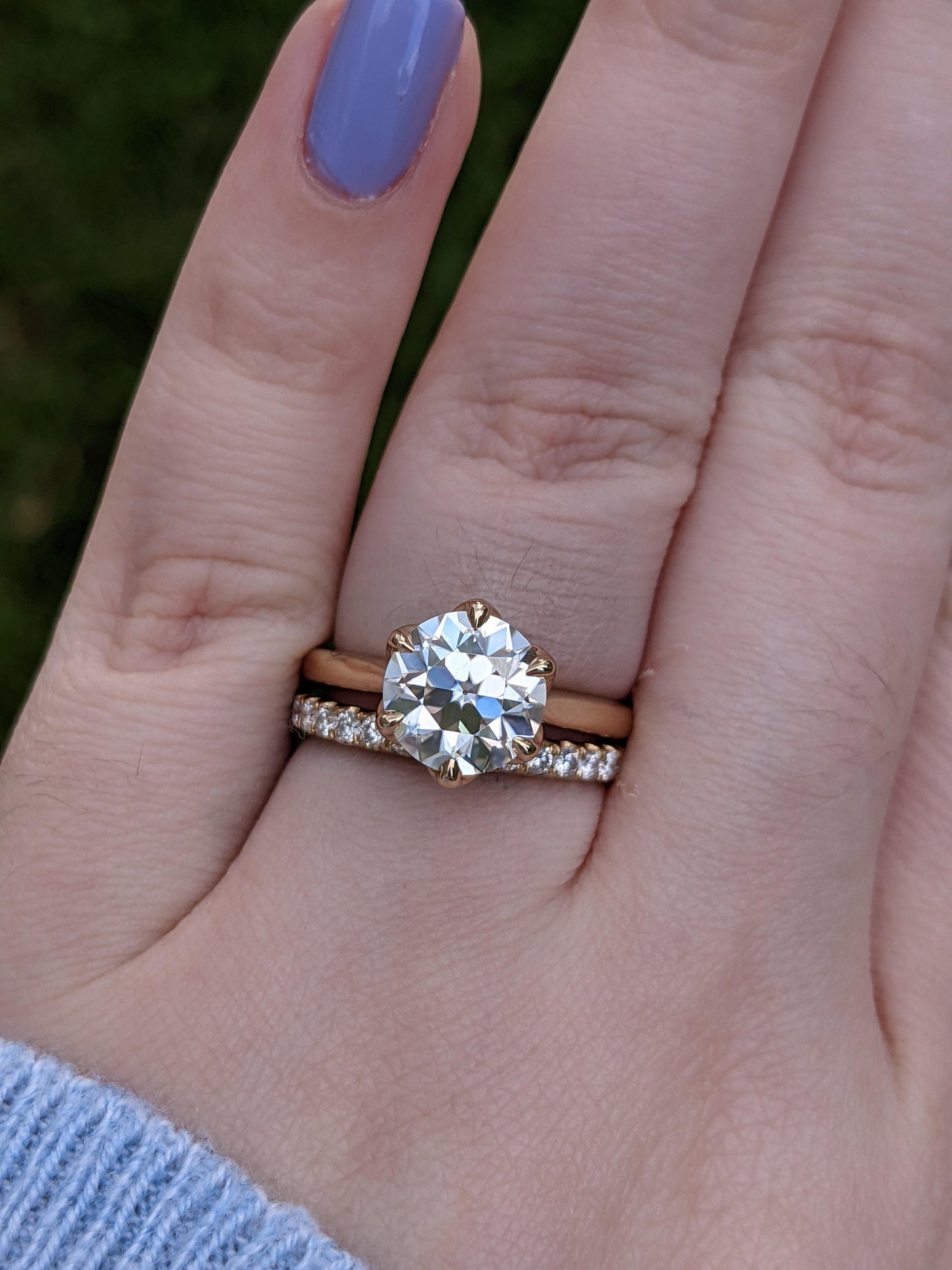 Round Old European Cut OEC Tulip Lotus Prong Bezel Cathedral Set Moissanite Solitaire Engagement Ring, flower basket  Promise\proposal Ring.