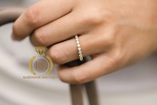 Round Moissanite eternity Band, Distance wedding band, stackable band, gift for her, ring for women
