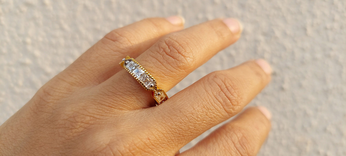 Vintage France\ French cut Moissanite Eternity Ring, wedding band, stackable ring, Princess cut Half\Full eternity band, Anniversary gift
