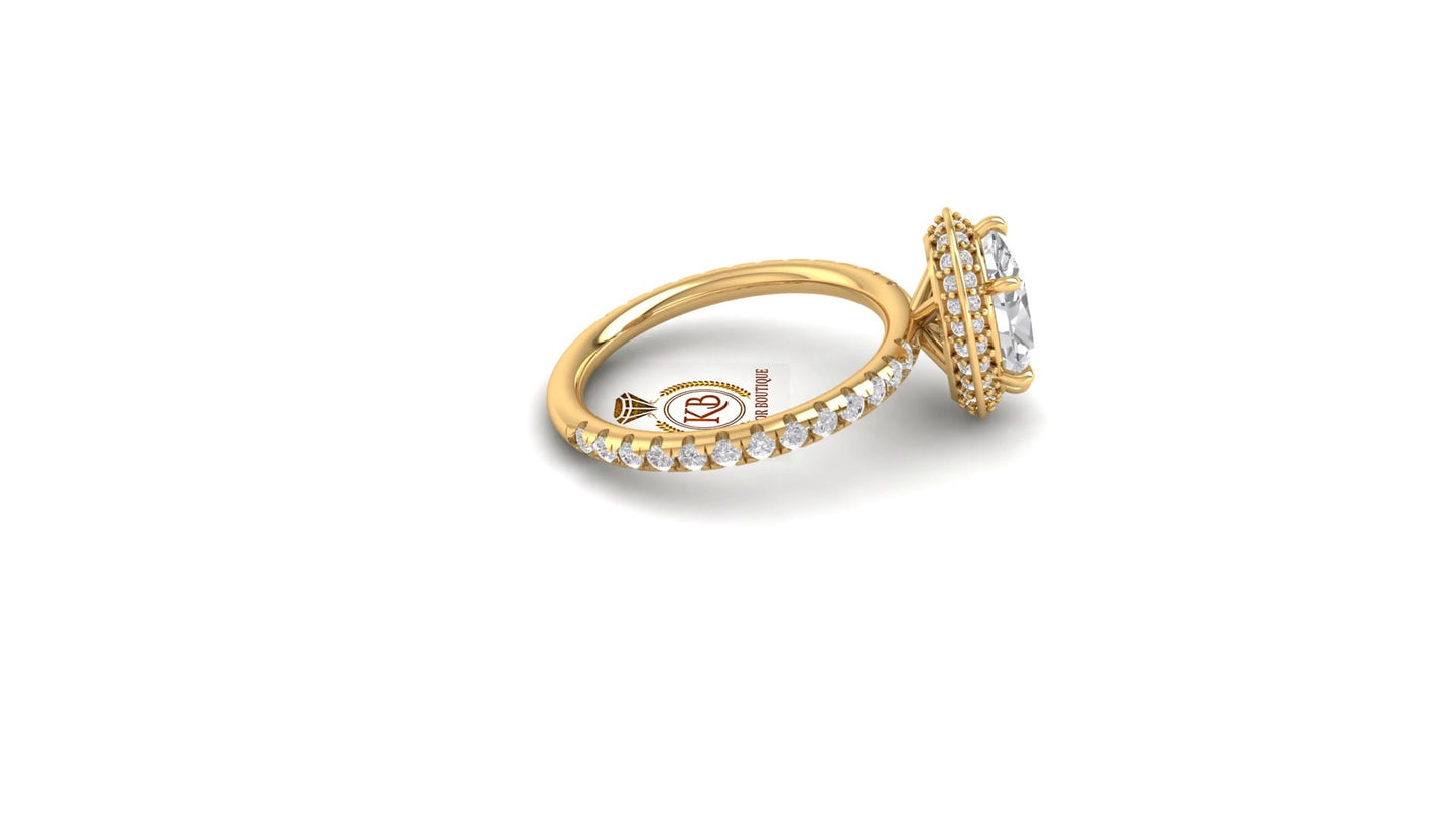 Vintage Oval Moissanite hidden double halo with U pave band Solitaire Engagement\Proposal\Anniversary\Promise Ring in 18k\14k\10k