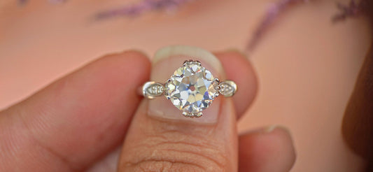 Vintage Old European cut moissanite solitaire Engagement ring, Edwardian ring for women, vintage-inspired setting.