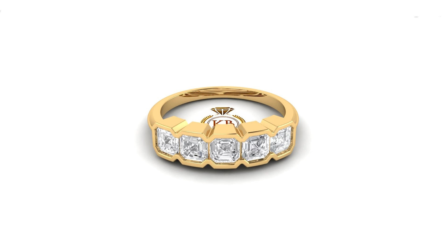 Asscher Cut 5-Stone Moissanite Anniversary half-hoop style  Band, Half bezel Asscher 5 stone band, Gift for wife, Half eternity ring,