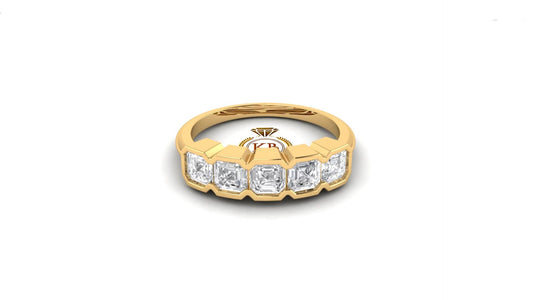 Asscher Cut 5-Stone Moissanite Anniversary half-hoop style  Band, Half bezel Asscher 5 stone band, Gift for wife, Half eternity ring,