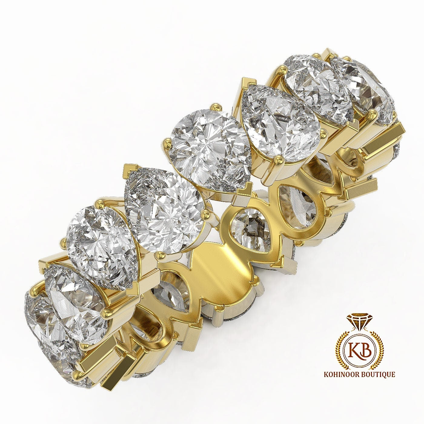 Pear Cut Moissanite half\full eternity wedding band, Bridal stackable, minimalist ring, Anniversary Ring in White\Yellow\Rose Gold