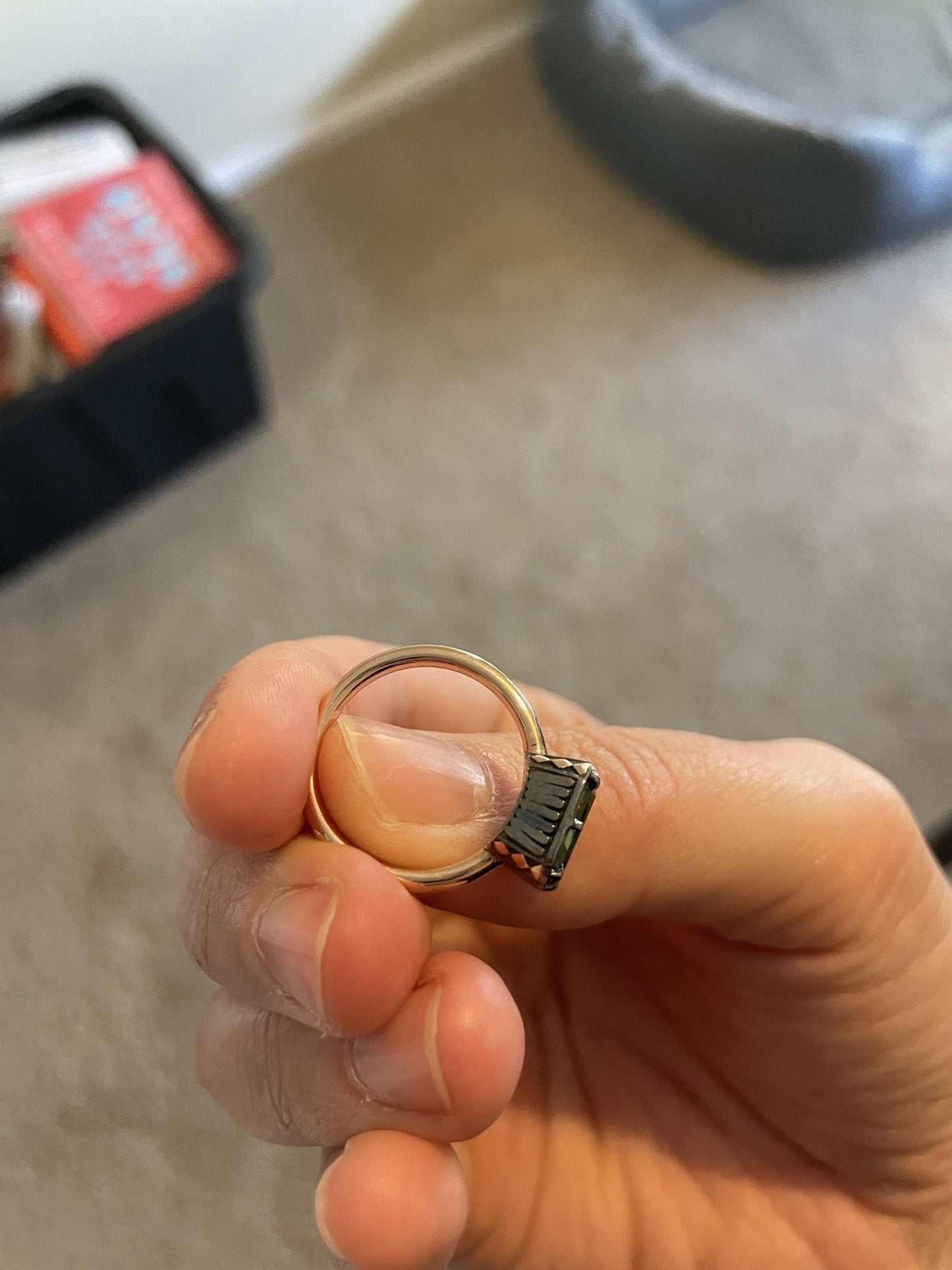 Green Radiant Cut Moissanite East West Georgian Style Bezel Set Solitaire ring, ring for women, Unique ring for her, statement ring