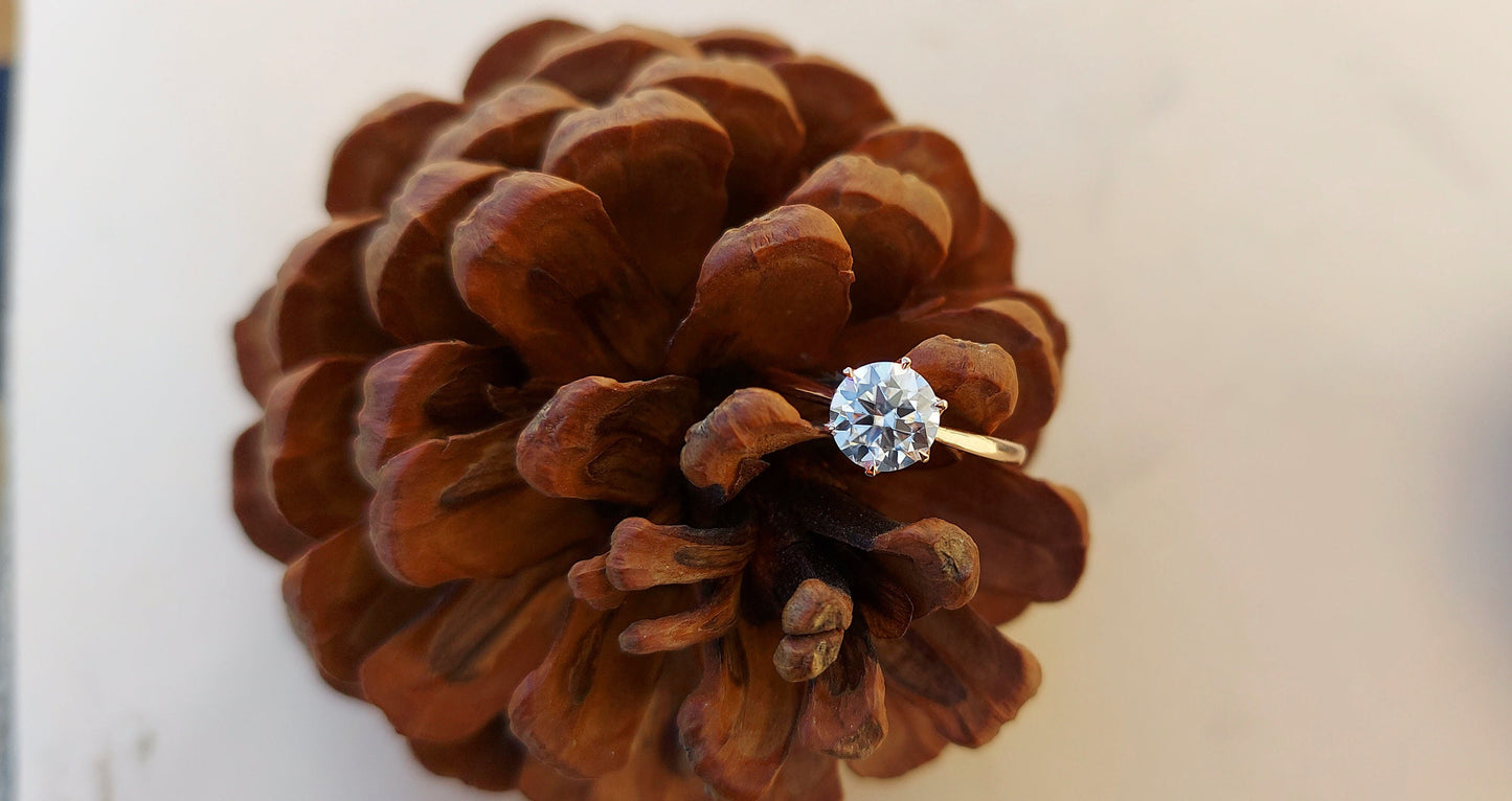 Tulip Lotus Prong Round Moissanite Solitaire Engagement Ring,flower basket  Promise\proposal Ring.