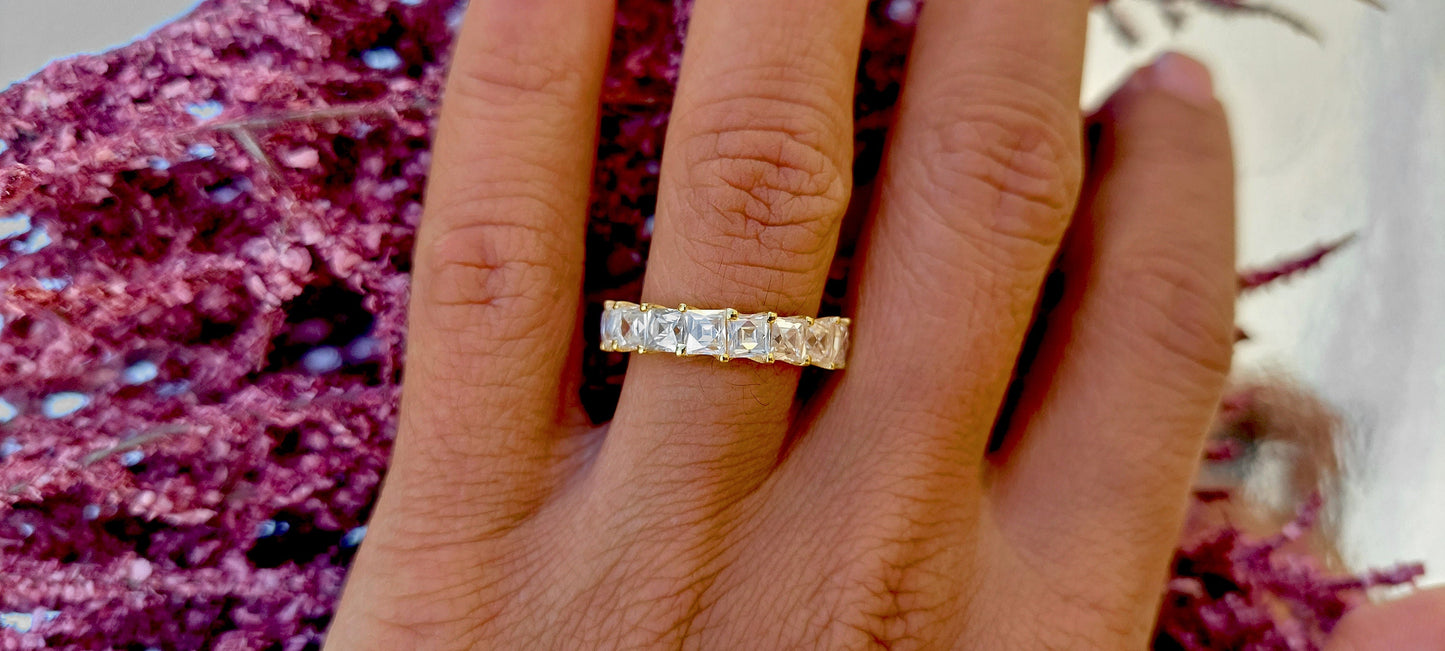Vintage France\ French cut Moissanite Eternity Ring, wedding band, stackable ring, Princess cut Half\Full eternity band, Anniversary gift