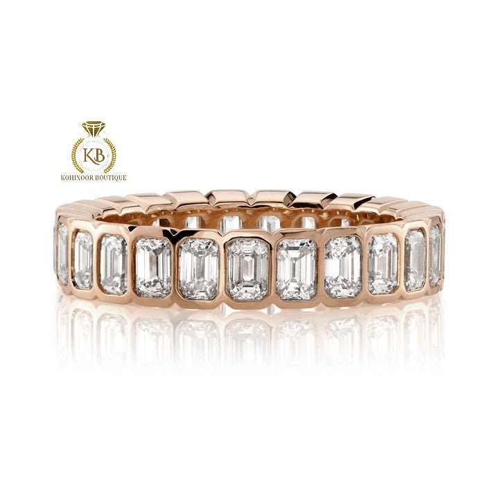 Bezel set Emerald Cut Moissanite Eternity Ring, Half\Full Eternity Ring, Stackable wedding band in 18k\14k\10k White\Yellow\Rose Gold