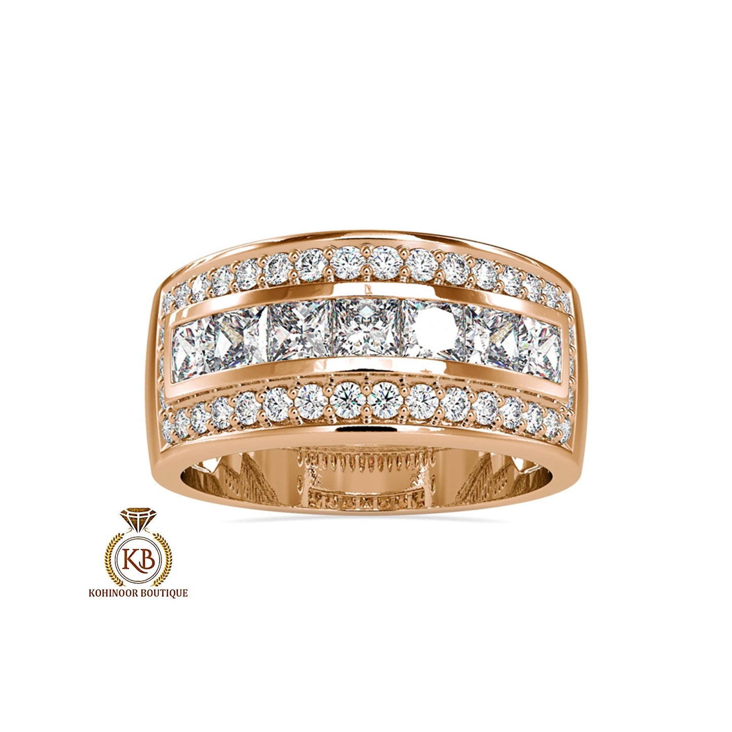 Channel set Princess & Round Cut Moissanite Engagement\Proposal\Anniversary\Wedding Ring for Men\Women\Unisex Band