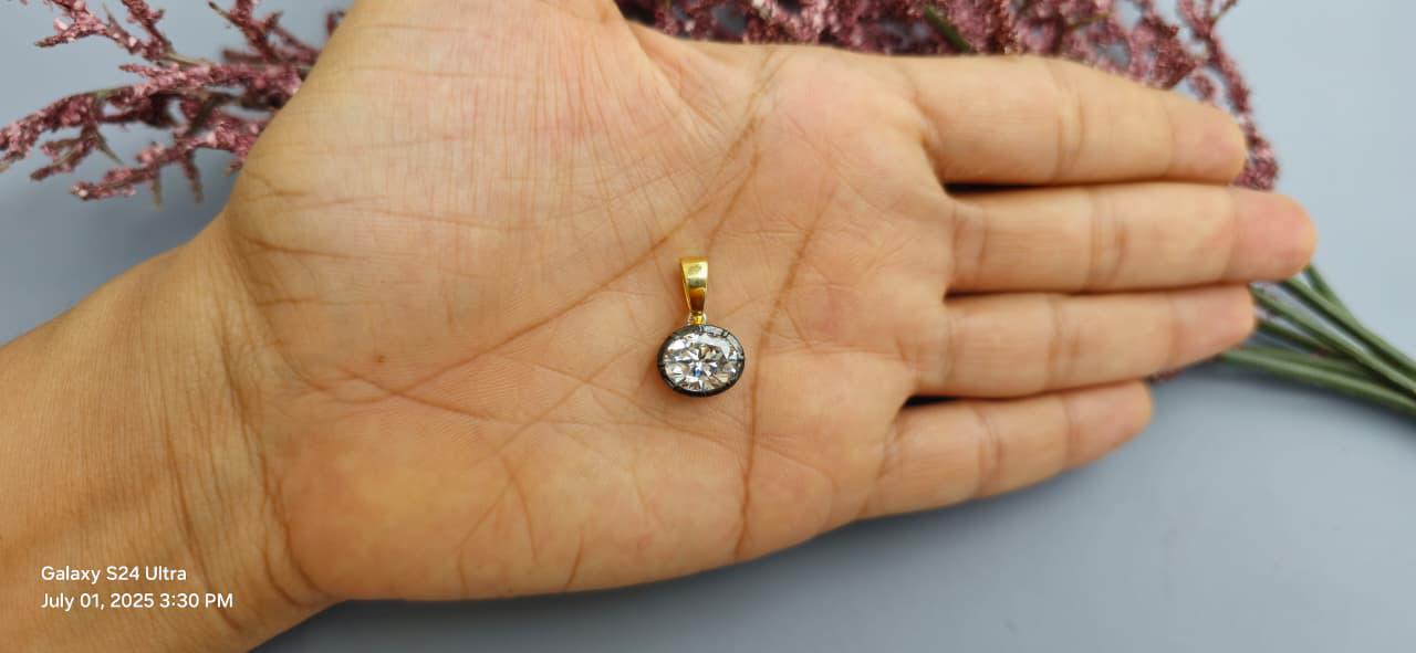 East west oval Cut Moissanite Pendant, Georgian cut down set Pendant without chain, Blackened gold pendant, Pendant for women, gift for her