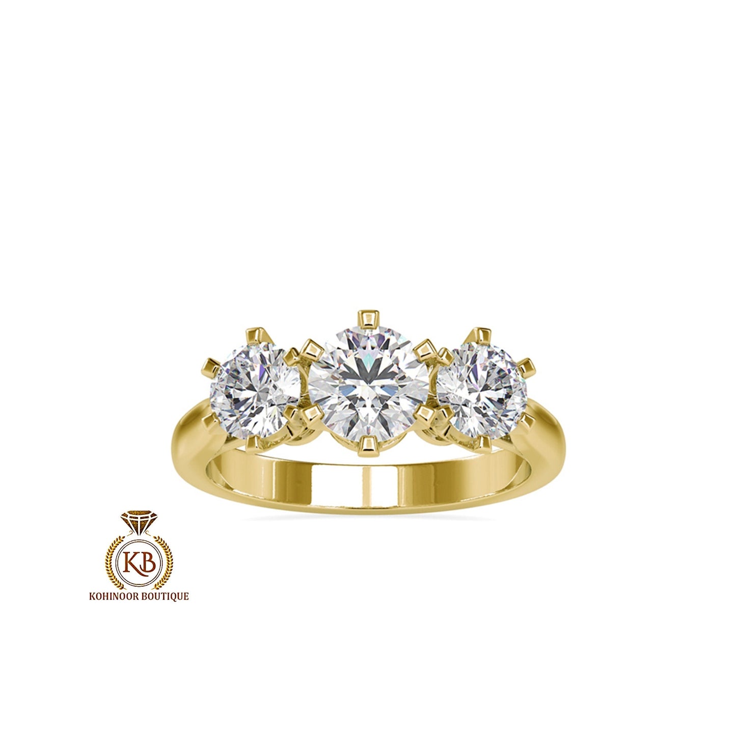 Round Cut Moissanite 3 stone Engagement Ring, Round cut trilogy, Three stone engagement ring, High profile set ring, Ring for her