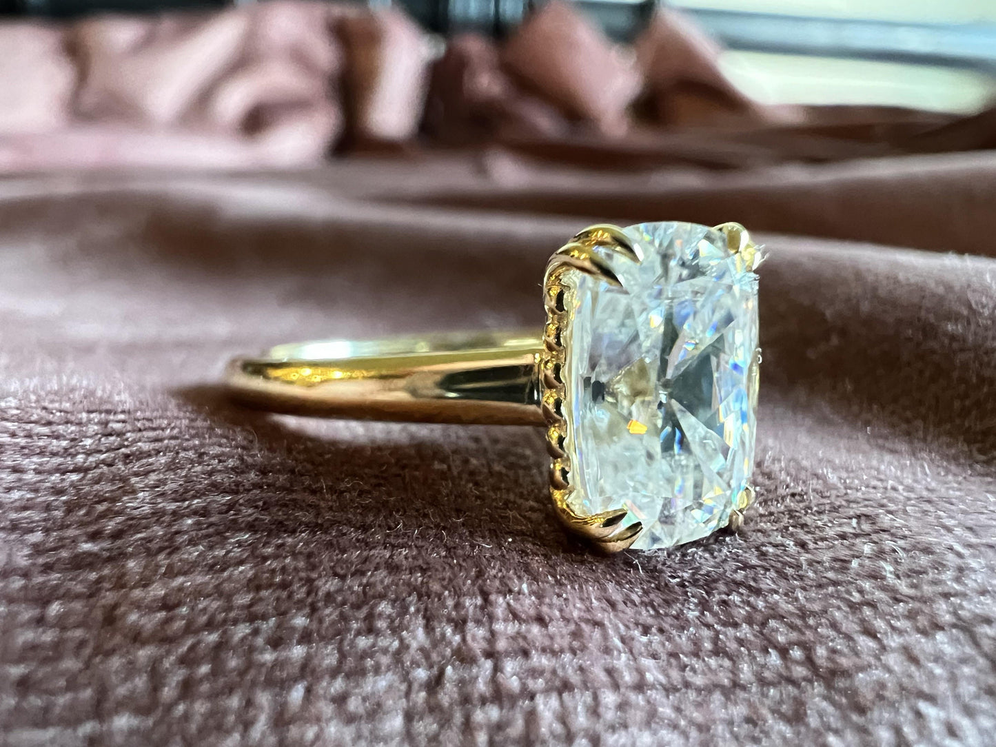 Elongated Cushion Cut Moissanite Cathedral Set Engagement Ring, Ring for women, available in 10k\14k\18k