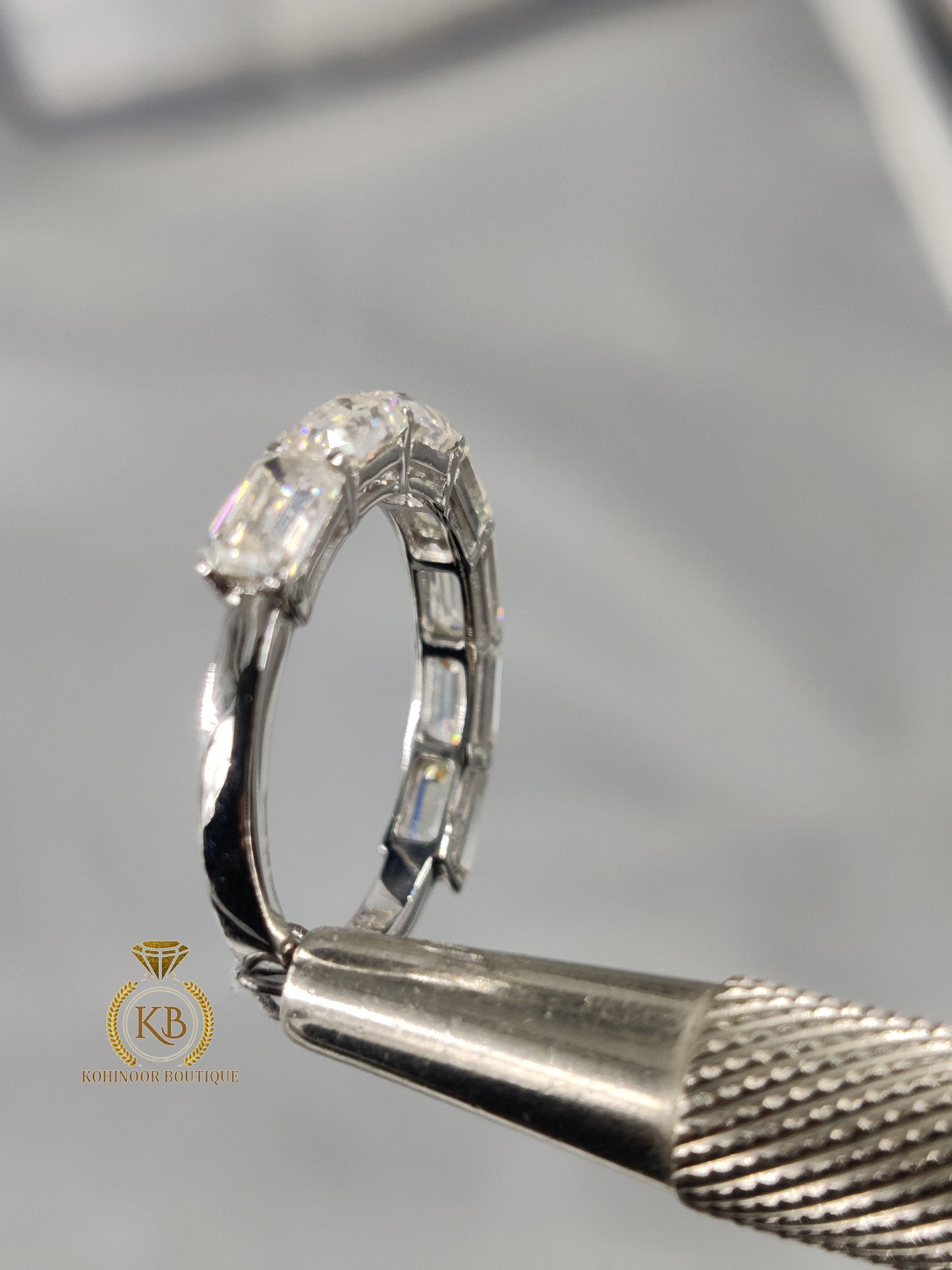 East West Set Emerald Cut Moissanite wedding band, ised in Full\Half Eternity Ring,Stackable moissanite band,Anniversary Gift for wife
