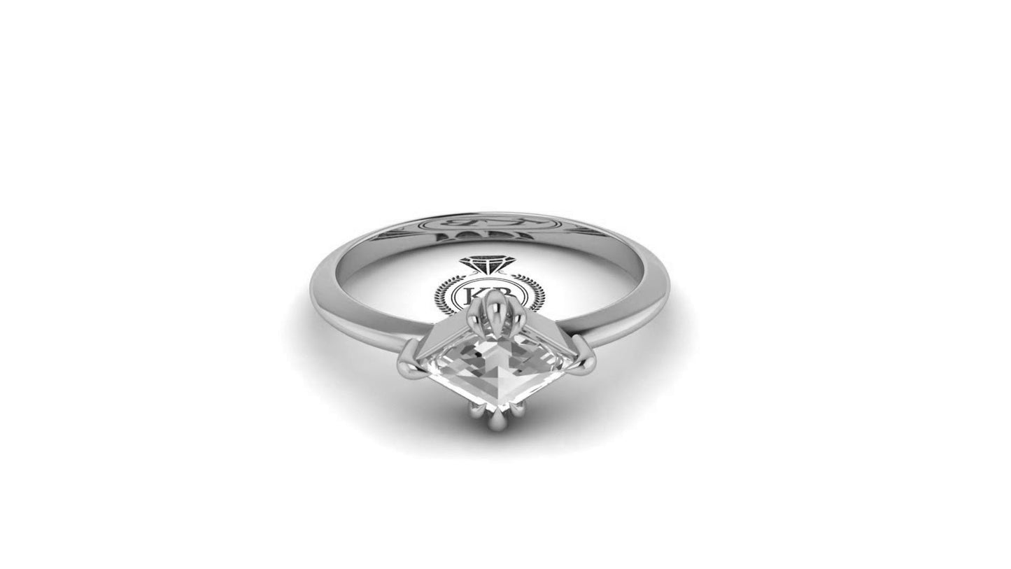 East West Set Lozenge Cut moissanite Solitaire Engagement Ring, Rings for women, ring for her, dainty proposal ring.