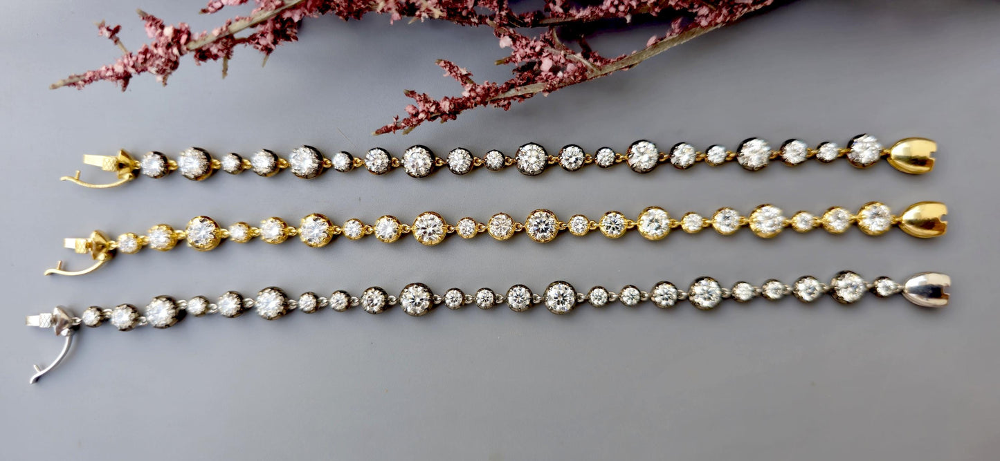 Georgian cut down button back set Moissanite Tennis Bracelet, Bracelet for women, Bracelet for girls, Bracelet for her, Anniversary gift