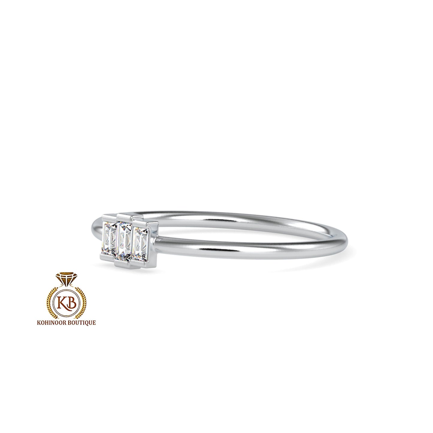 Baguette Moissanite 3 stone engagement ring, Chic statement ring, minimalist daily wear right hand ring, boho stackable ring