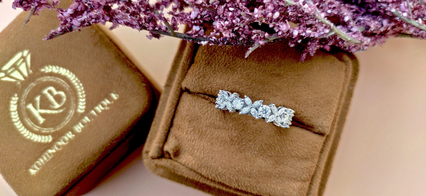 Marquise Alternating Moissanite eternity wedding band, Bridal stackable, Anniversary gift for wife, Right hand ring