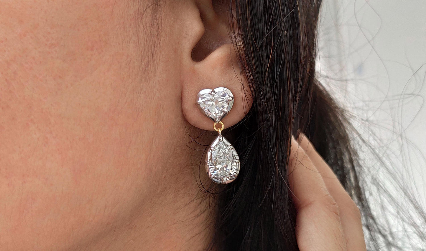 Georgian cut down multi shape lab grown diamond earrings, statement earring, 2 toned earrings, dangled earrings for women