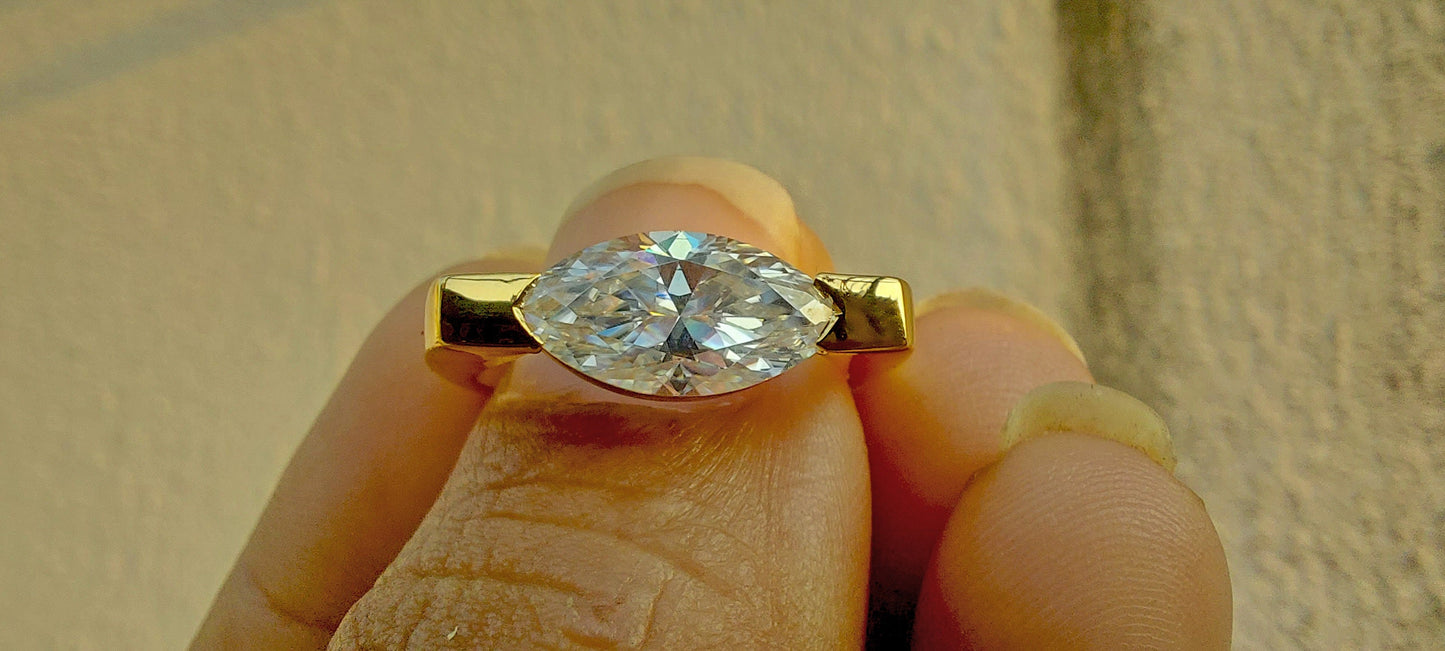 East West Set Marquise Moissanite Solitaire Ring with square Shank Engagement ring, Proposal\Mother\Anniversary Ring, Gift for her