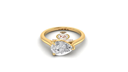 East-West Classic Trellis Pear Cut Solitaire Engagement Ring, Right hand ring, Cocktail Ring, Ring for her, ring for women