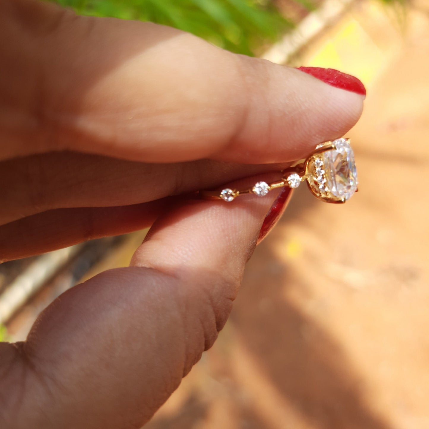 Cushion cut Hidden Halo Moissanite Engagement Ring , Solitaire Engagement ring, Ring for her, distance band, ring for women