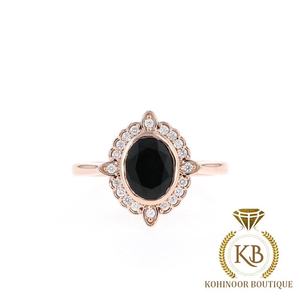 Oval Onyx Halo Solitaire diamond Engagement\Bridal\propose\wedding Ring with 10k\14k\18k White\Yellow\Rose Gold