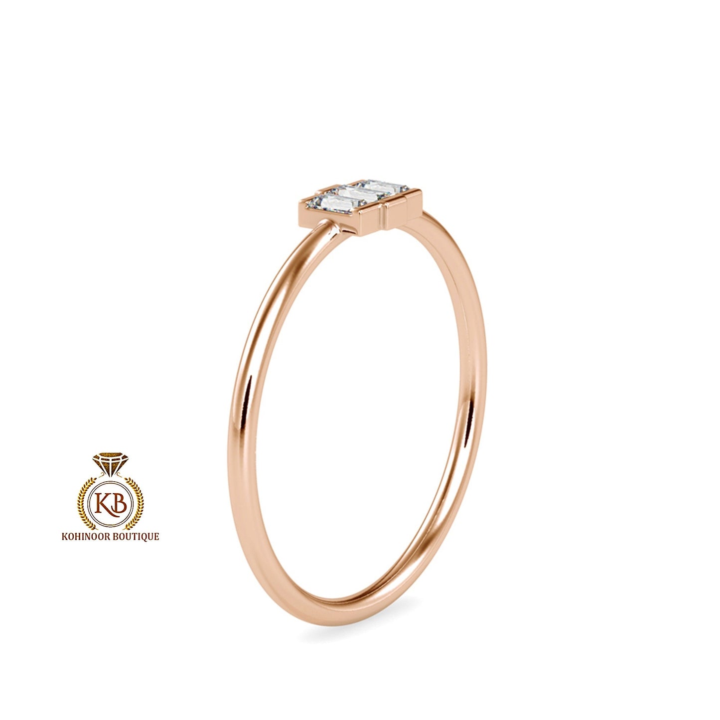 Baguette Moissanite 3 stone engagement ring, Chic statement ring, minimalist daily wear right hand ring, boho stackable ring